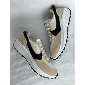 10 WOMEN'S NIKE WAFFLE DEBUT DH9523-102 RUNNING SHOES SANDFRIFT BLACK WHITE